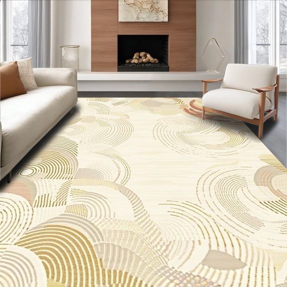 ODIKA 8' x 10' Machine Washable Non-Slip Area Rug, Geometric Circle High Traffic Rug, Beige, 121839
