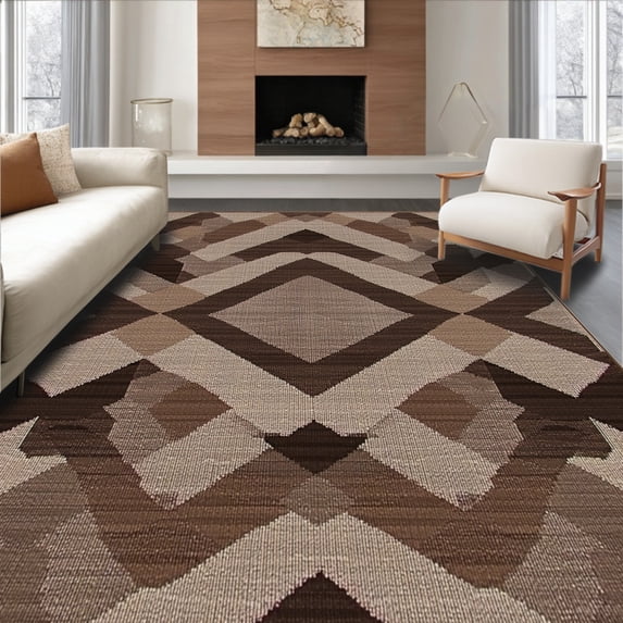 ODIKA 8' x 10' Machine Washable Non-Slip Area Rug, Geometric Diamond High Traffic Rug, Brown, 251047
