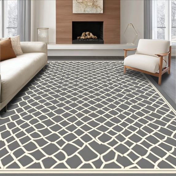 ODIKA 8' x 10' Machine Washable Non-Slip Area Rug, Geometric Diamond High Traffic Rug, Gray, 548514