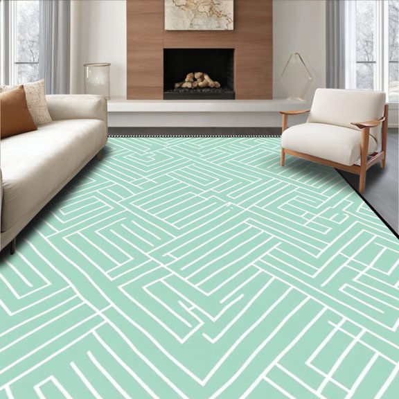 ODIKA 8'x10' Machine Washable Non-Slip Area Rug, Minimalist Nordic Interlacing High Traffic Rug, Green, 489551