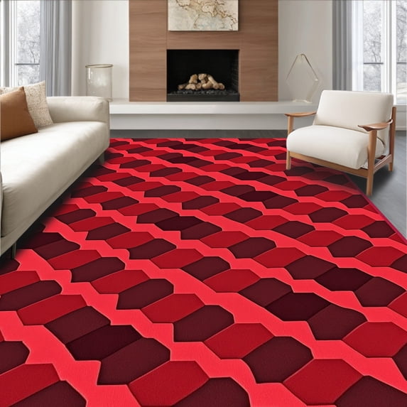 ODIKA 8' x 10' Machine Washable Non-Slip Area Rug, Geometric Diamond High Traffic Rug, Red, 398812