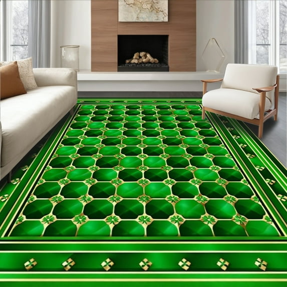 ODIKA 8'x10' Machine Washable Non-Slip Area Rug, Festive Seasonal Design High Traffic Rug, Green, 8861