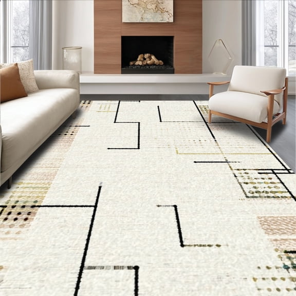 ODIKA 8'x10' Machine Washable Non-Slip Area Rug, Nordic Spotted Natural Dappled Modern High Traffic Rug, Beige, 116940