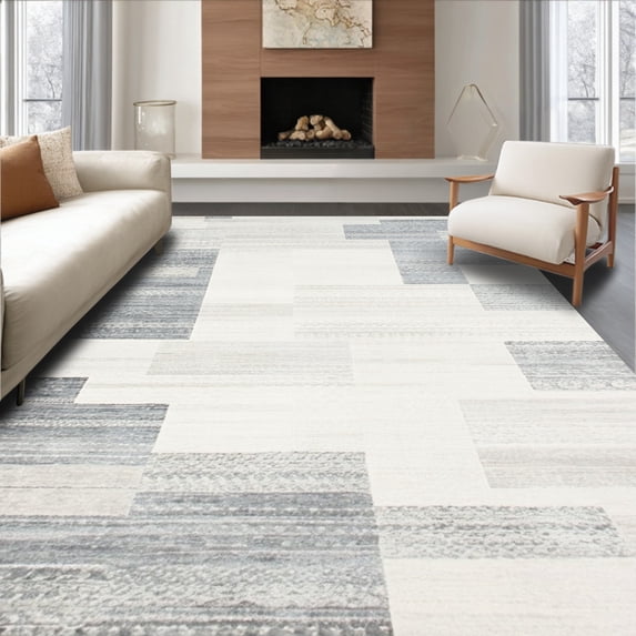ODIKA 8'x10' Machine Washable Non-Slip Area Rug, Stylish Grey Floor Cushioned for Enhanced Comfort High Traffic Rug, Gray, 102988