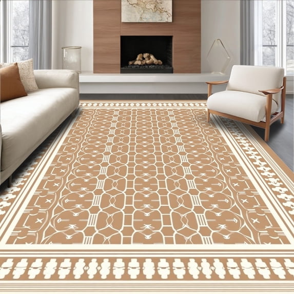 ODIKA 8' x 10' Machine Washable Non-Slip Area Rug, Geometric diamond High Traffic Rug, Brown, 593363