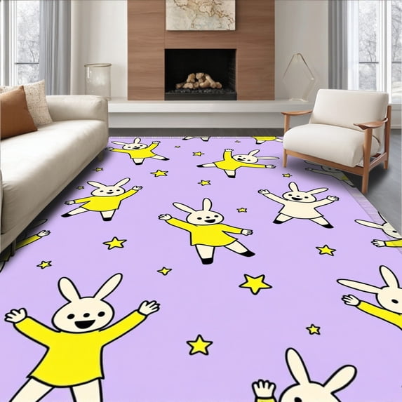 ODIKA 8' x 10' Machine Washable Non-Slip Area Rug, Kawaii Bunny High Traffic Rug, Purple, 631223