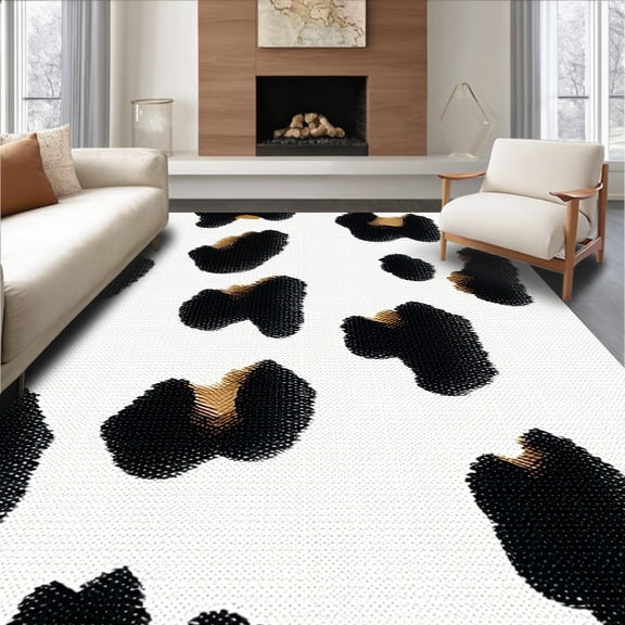 ODIKA 8' x 10' Machine Washable Non-Slip Area Rug, Leopard Print Rosette High Traffic Rug, White, 214016