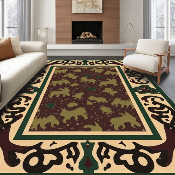 ODIKA 8' x 10' Machine Washable Non-Slip Area Rug, Middle Eastern Elephant High Traffic Rug, Beige, 320796