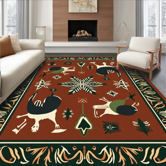 ODIKA 8' x 10' Machine Washable Non-Slip Area Rug, Middle Eastern Elephant High Traffic Rug, Brown, 317141