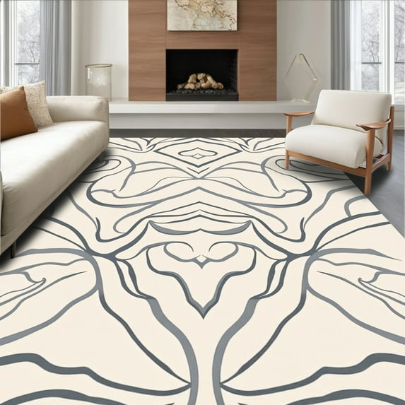 ODIKA 8' x 10' Machine Washable Non-Slip Area Rug, Middle Eastern Lantern High Traffic Rug, Ivory, 351208