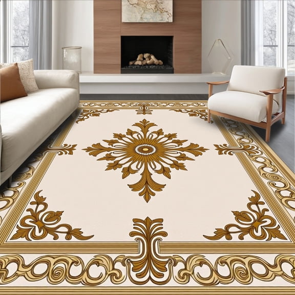 ODIKA 8' x 10' Machine Washable Non-Slip Area Rug, Middle Eastern Medallion High Traffic Rug, Beige, 407837