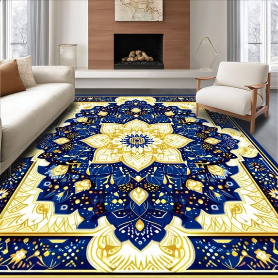 ODIKA 8'x10' Machine Washable Non-Slip Area Rug, Inspired Diameter Design High Traffic Rug, Blue, 124061