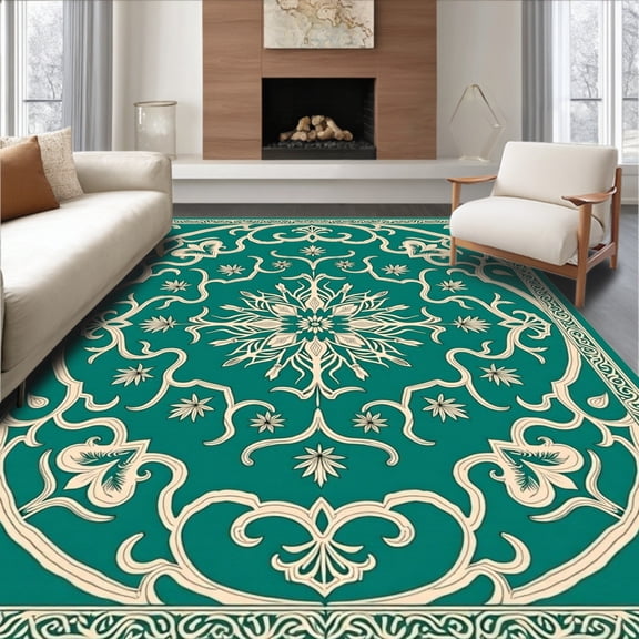 ODIKA 8' x 10' Machine Washable Non-Slip Area Rug, Middle Eastern Medallion High Traffic Rug, Teal, 407523