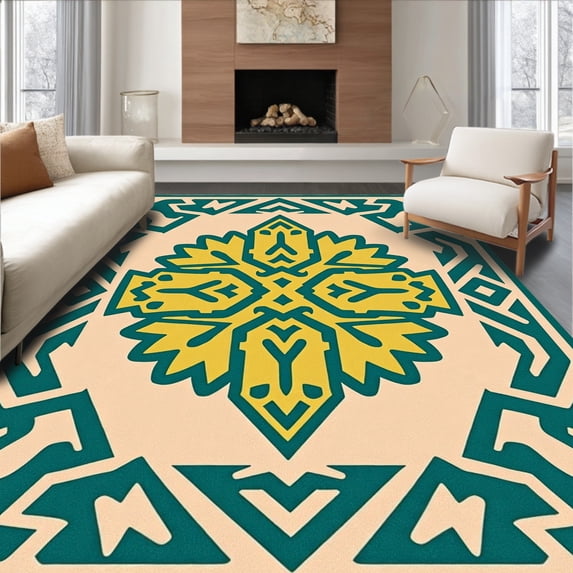 ODIKA 8' x 10' Machine Washable Non-Slip Area Rug, Middle Eastern Medallion High Traffic Rug, Yellow, 348927