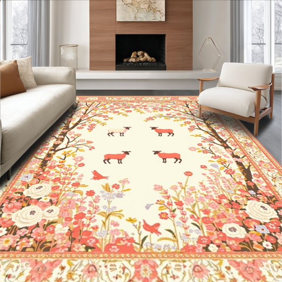 ODIKA 8' x 10' Machine Washable Non-Slip Area Rug, Middle Eastern Tree High Traffic Rug, Pink, 192896