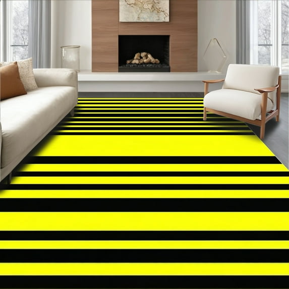 ODIKA 8'x10' Machine Washable Non-Slip Area Rug, Bold Stripes High Traffic Rug, Yellow, 47099
