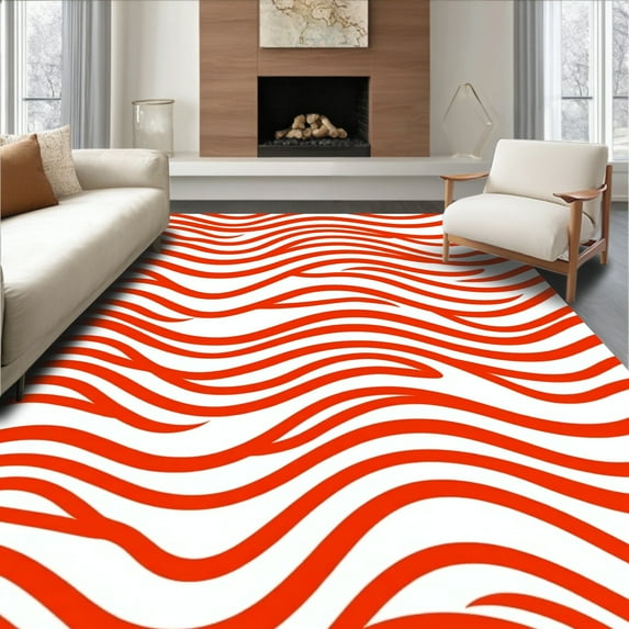 ODIKA 8' x 10' Machine Washable Non-Slip Area Rug, Op Art Wave High Traffic Rug, Red, 394146