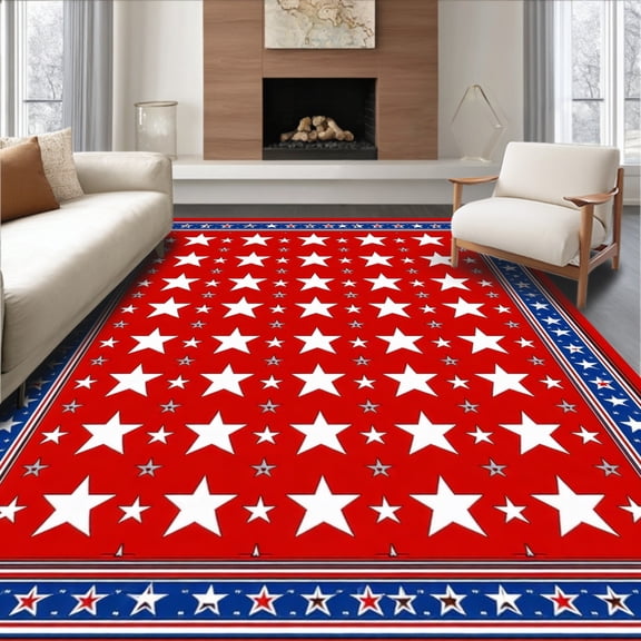 ODIKA 8' x 10' Machine Washable Non-Slip Area Rug, Patriotic star High Traffic Rug, Red, 98979