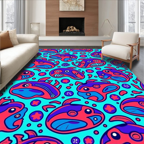 ODIKA 8' x 10' Machine Washable Non-Slip Area Rug, Pop Art Whale High Traffic Rug, Turquoise, 685068