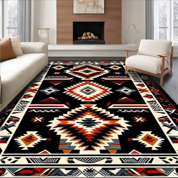 ODIKA 8'x10' Machine Washable Non-Slip Area Rug, Bold Contrast Composition High Traffic Rug, Black, 23705