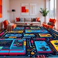 thumbnail image 1 of ODIKA 8' x 10' Machine Washable Non-Slip Area Rug, Synthwave Controller High Traffic Rug, Blue, 141611, 1 of 7
