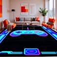 thumbnail image 1 of ODIKA 8' x 10' Machine Washable Non-Slip Area Rug, Synthwave Gamepad High Traffic Rug, Cyan, 133475, 1 of 7