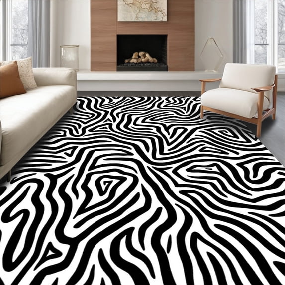ODIKA 8'x10' Machine Washable Non-Slip Area Rug, Contemporary Abstract Animal Inspired Design with Bold High Traffic Rug, Black, 299547