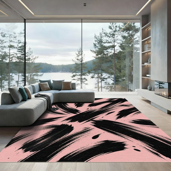 ODIKA 8' x 10' Machine Washable Non-Slip Area Rug, abstract print High Traffic Rug, Pink, 1149521