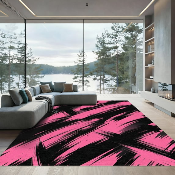 ODIKA 8' x 10' Machine Washable Non-Slip Area Rug, abstract print High Traffic Rug, Pink, 1149529