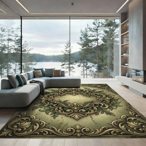 ODIKA 8' x 10' Machine Washable Non-Slip Area Rug, antique bordered High Traffic Rug, Beige, 989630