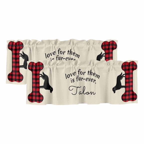 2 Pack Valances for Windows 42 x 12 Inch, Black Red Buffalo Plaid Decorative Kitchen Curtain Valance, Bones Cute Dogs Pets Rod Pocket Short Curtains Window Treatment for Bathroom/Cafe