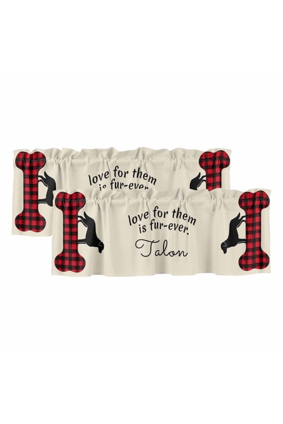 2 Pack Valances for Windows 42 x 12 Inch, Black Red Buffalo Plaid Decorative Kitchen Curtain Valance, Bones Cute Dogs Pets Rod Pocket Short Curtains Window Treatment for Bathroom/Cafe