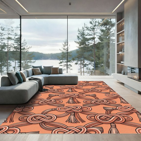 ODIKA 8' x 10' Machine Washable Non-Slip Area Rug, macrame geometric High Traffic Rug, Orange, 934429