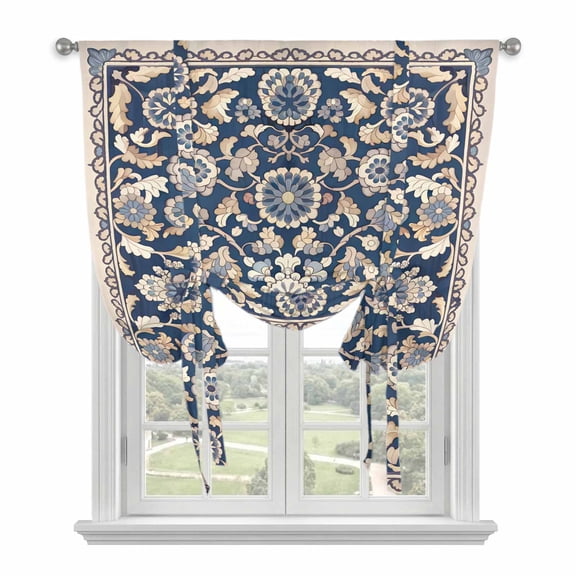 Retro Chicken Tie Up Curtain for Window, Farm Rooster Animal Black Gold Plated Texture Adjustable Tie Up Balloon Curtain Valances Rod Pocket Window Treatment for Kitchen Bathroom Bedroom 42"x54"