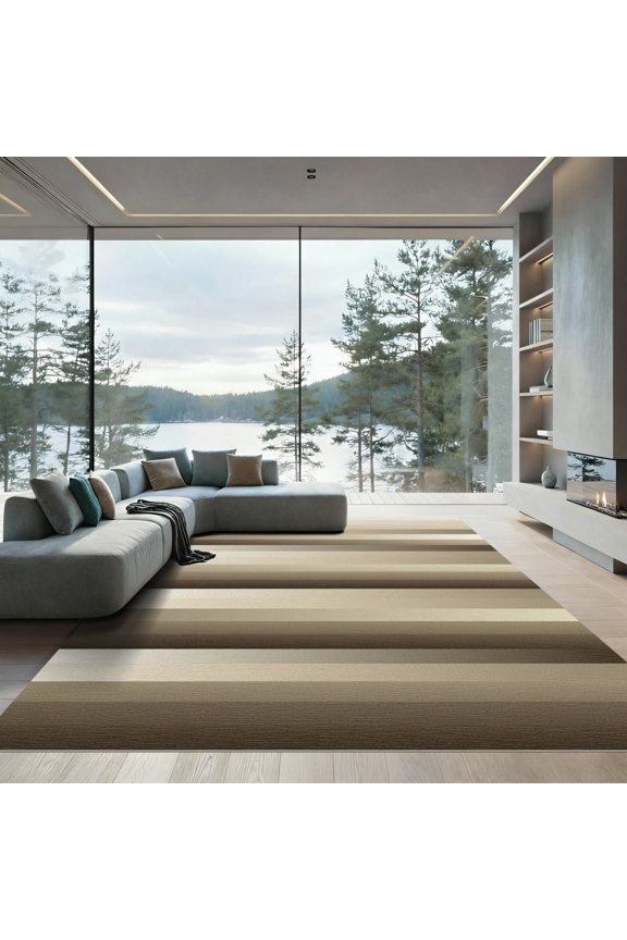 8' x 10' Machine Washable Non-Slip Area Rug, ombre striped High Traffic Rug, Beige, 1305188