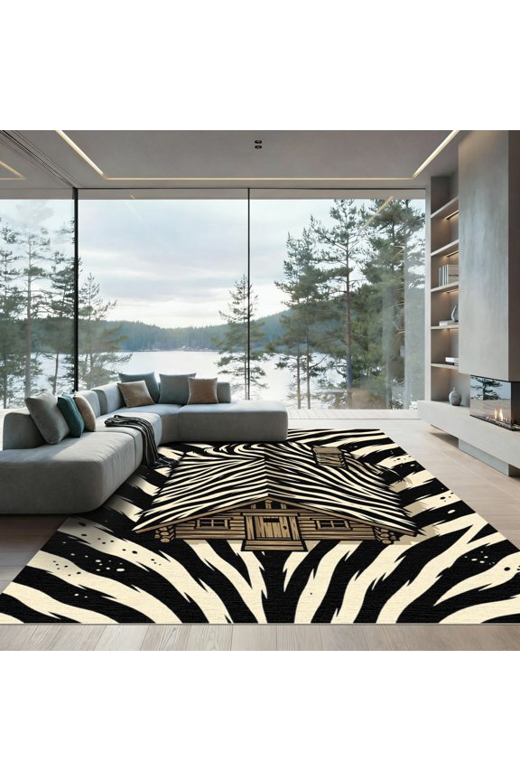 ODIKA 8' x 10' Machine Washable Non-Slip Area Rug, rustic cabin striped High Traffic Rug, Black, 1312450