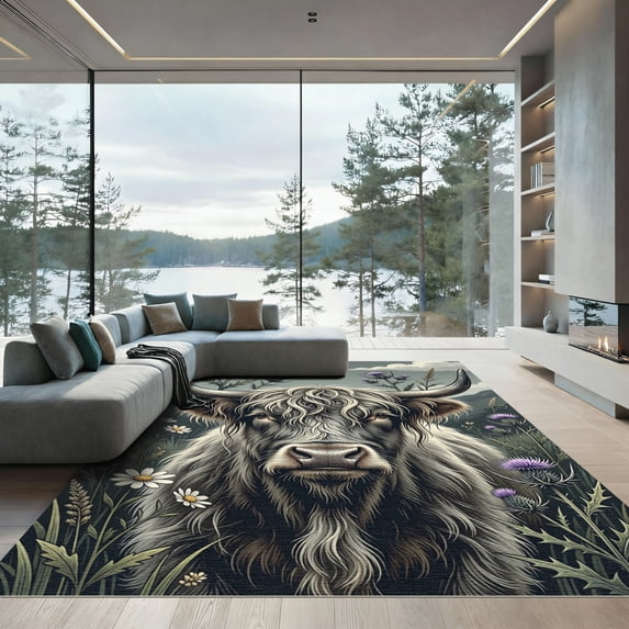 ODIKA 8' x 10' Machine Washable Non-Slip Area Rug, rustic print High Traffic Rug, Gray, 994404