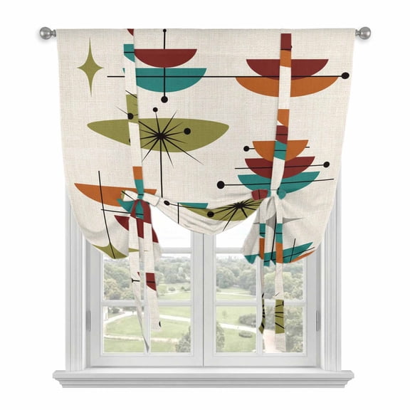 Bohemian Tie Up Curtain for Window, Orange Duck Green Color Block Adjustable Tie Up Balloon Curtain Valances Rod Pocket Window Treatment for Kitchen Bathroom Bedroom 42"x63"