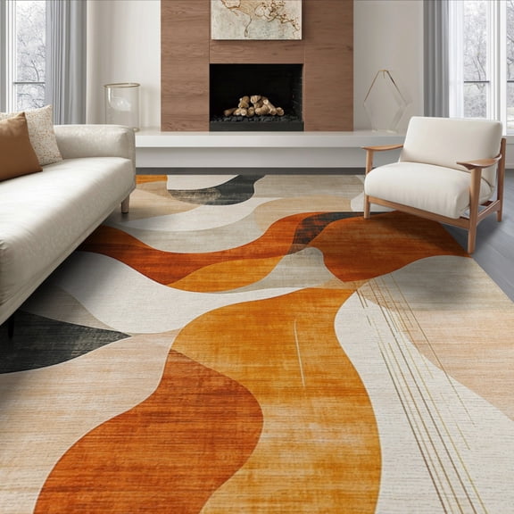 ODIKA 8'x10' Abstract Burnt Orange Washable Area Rug for Living Room, Under Sectional, Family , Durable, Non-Slip
