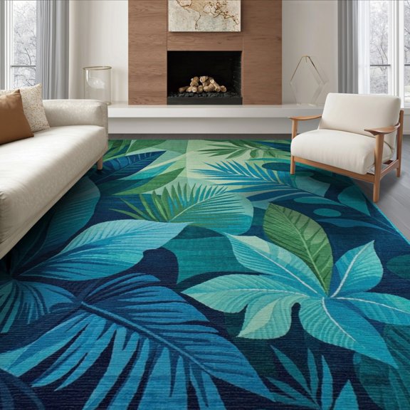 ODIKA 8'x10' Artistic Tropical Flora with a Modern Twist Washable Area Rug Non-Shedding, Easy Care, for King Size Bedroom Under Bed, Master Suite