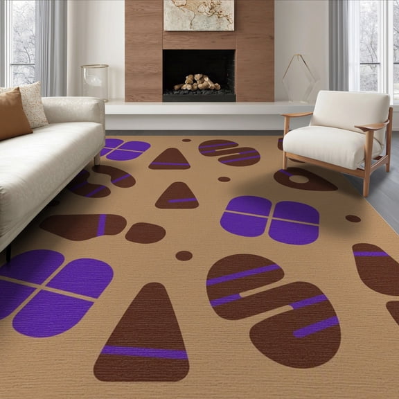 ODIKA 8'x10' Beige Abstract Geometric Contemporary Washable Area Rug Modern Scattered Motifs With Triangular And Oval Shapes In Bold Non-Slip Chair-Friendly Mat for Dining Room, Large Office, Lounge