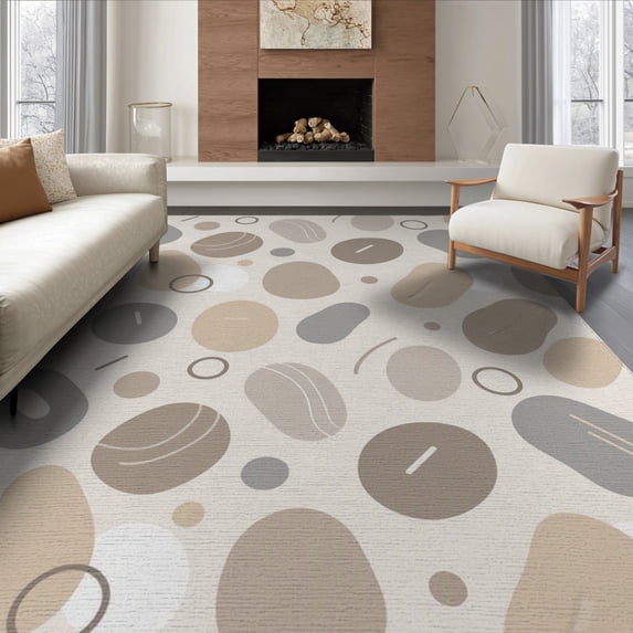 ODIKA 8'x10' Beige Abstract Geometric Stripe Washable Area Rug Modern Artistic With Subtle Neutral Tones Ornamental Durable, Non-Slip for Living Room, Under Sectional, Family