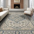 thumbnail image 1 of ODIKA 8'x10' Beige Blue Floral Medallion Design Washable Area Rug Elegant Ornamental Pattern with Borders Durable, Non-Slip for Living Room, Under Sectional, Family, 1 of 7