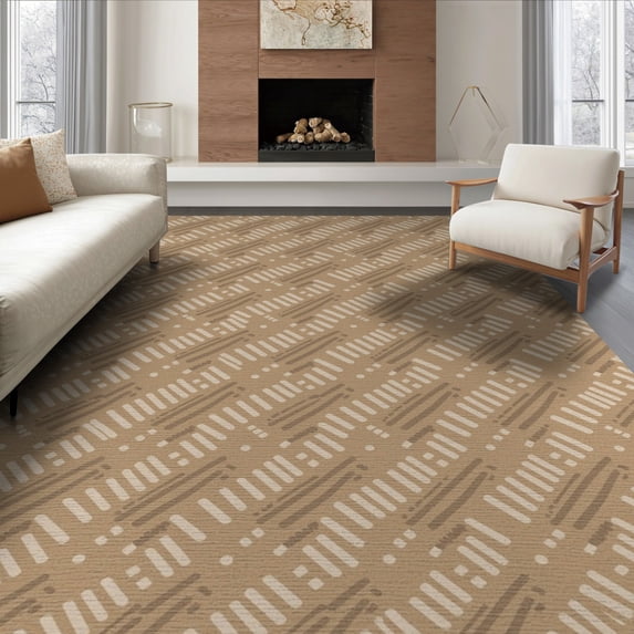 ODIKA 8'x10' Beige Diagonal Lattice Geometric Pattern Washable Area Rug Contemporary Crosshatch Style with Diamond for King Size Bedroom Under Bed, Master Suite, Non-Shedding, Easy Care