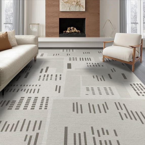 ODIKA 8'x10' Beige Gray Natural Geometric Hand Knotted Washable Area Rug Modern Abstract Wool Design with Motifs Non-Slip Chair-Friendly Mat for Dining Room, Large Office, Lounge