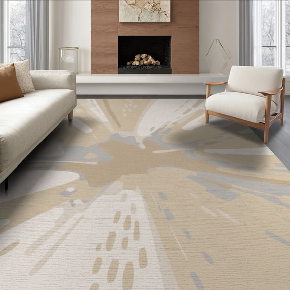ODIKA 8'x10' Beige Gray Radial Burst Abstract Splatter Washable Area Rug Dynamic Starburst Pattern with Contemporary for Dining Room, Large Office, Lounge, Non-Slip Chair-Friendly Mat