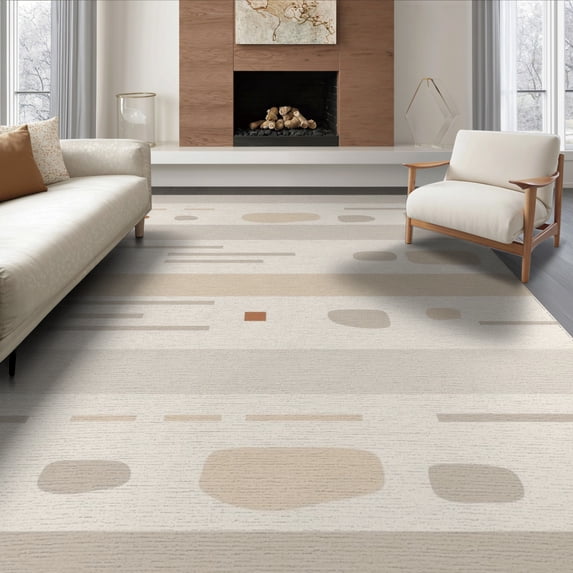 ODIKA 8'x10' Beige Terracotta Geometric Washable Area Rug Modern Abstract Pattern Design for King Size Bedroom Under Bed, Master Suite, Non-Shedding, Easy Care