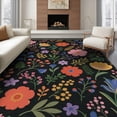 thumbnail image 1 of ODIKA 8'x10' Black Vibrant Floral Night Pattern Washable Area Rug Charming Blossoms with Bold Contrast for Dining Room, Large Office, Lounge, Non-Slip Chair-Friendly Mat, 1 of 7