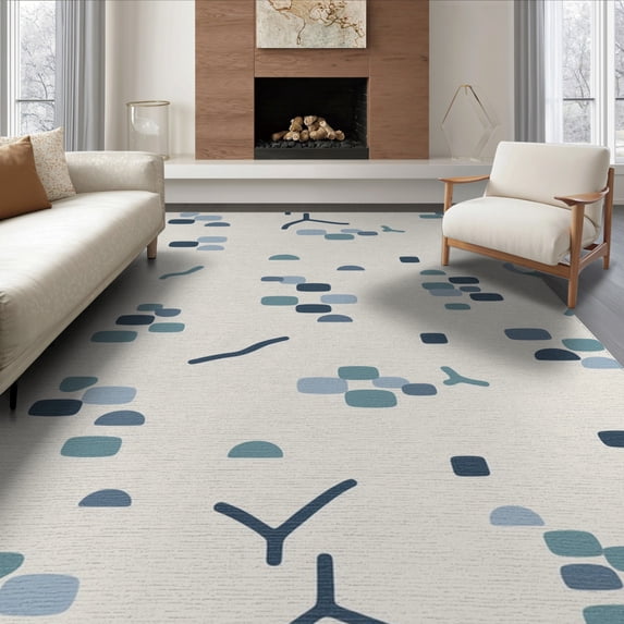 ODIKA 8'x10' Blue Teal Abstract Geometric Scattered Washable Area Rug Contemporary Minimalist Shapes Modern Durable, Non-Slip for Living Room, Under Sectional, Family
