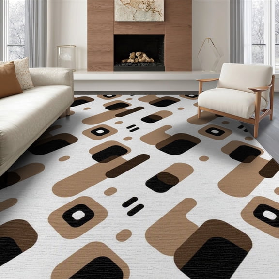 ODIKA 8'x10' Brown Black Geometric Modern Abstract Washable Area Rug Contemporary Diagonal Capsule Motifs With Diamond Accent for King Size Bedroom Under Bed, Master Suite, Non-Shedding, Easy Care